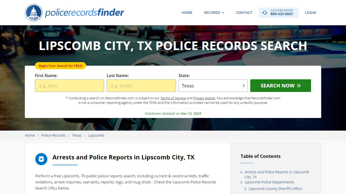 Lipscomb, Lipscomb County, TX Police Reports & Police Department Records